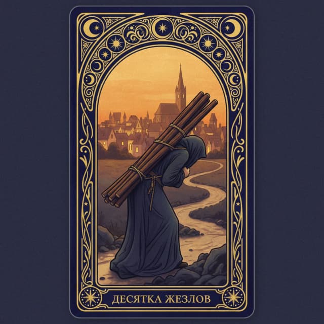 Карта таро Десятка Жезлы — значение в прямом и перевёрнутом положении