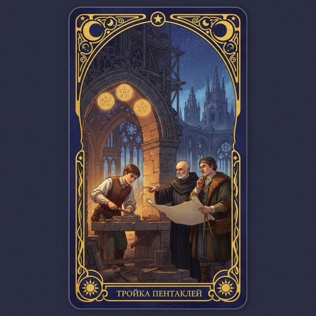 Карта таро Тройка Пентакли — значение в прямом и перевёрнутом положении