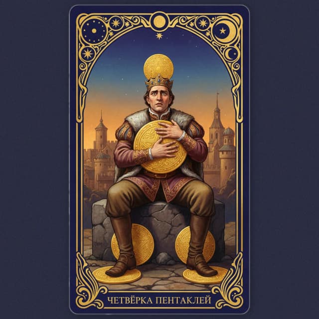 Карта таро Четвёрка Пентакли — значение в прямом и перевёрнутом положении