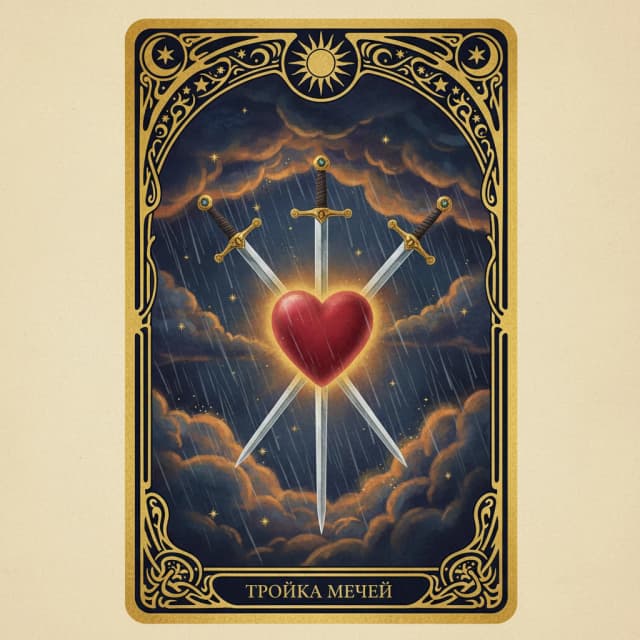 Карта таро Тройка Мечи — значение в прямом и перевёрнутом положении