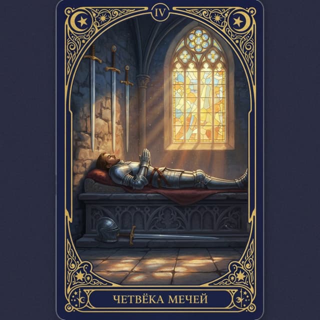 Карта таро Четвёрка Мечи — значение в прямом и перевёрнутом положении